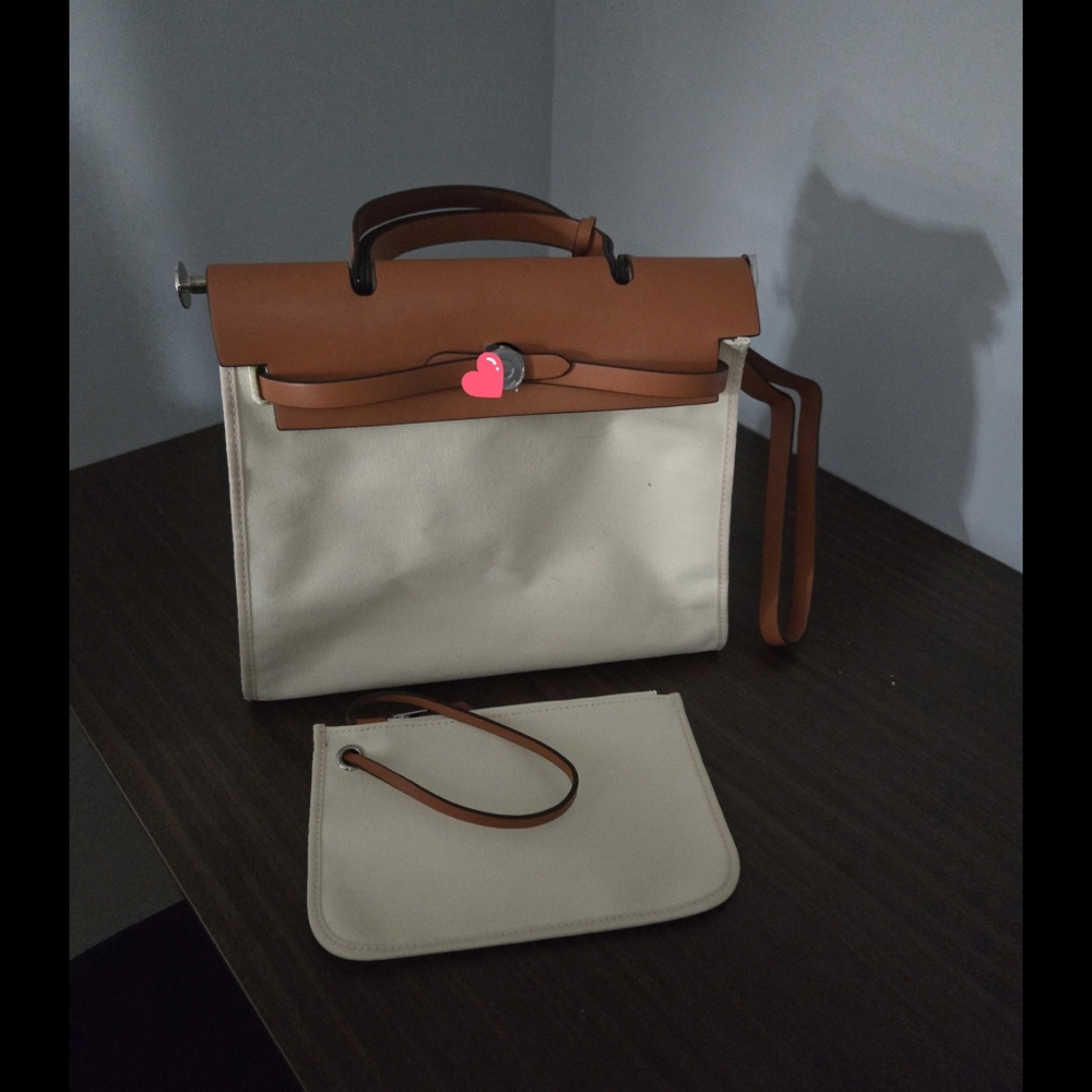 Chic Cognac and Cream Satchel Set with Gold Hardware